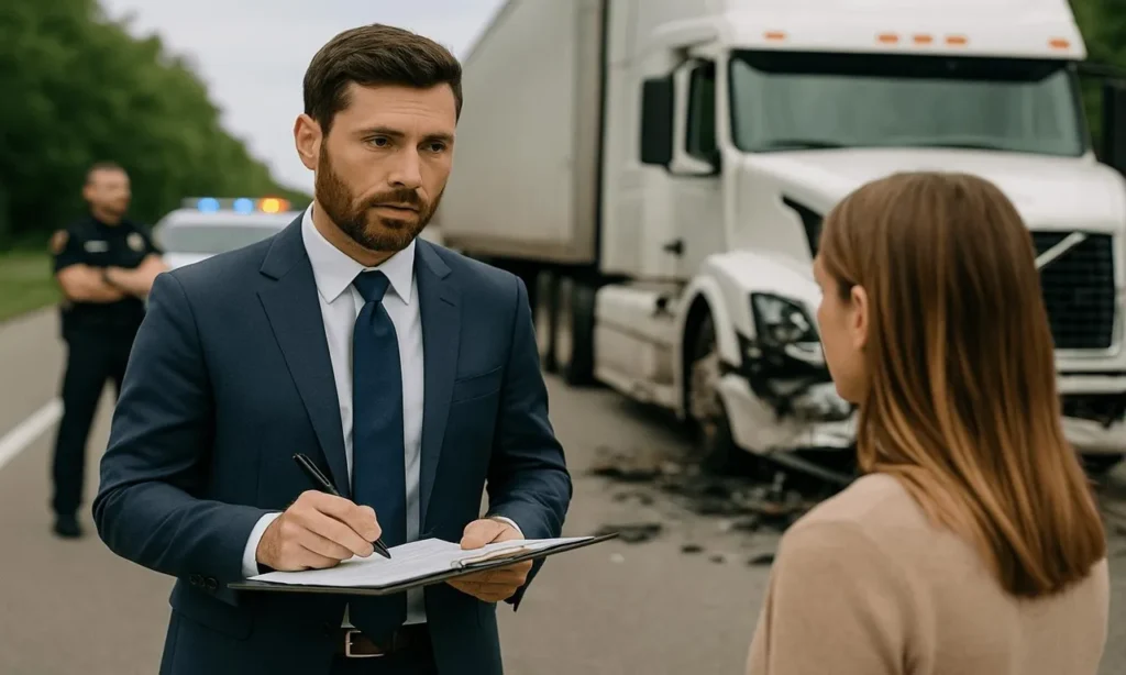 Truck accident attorney helping injured victim after commercial truck collision