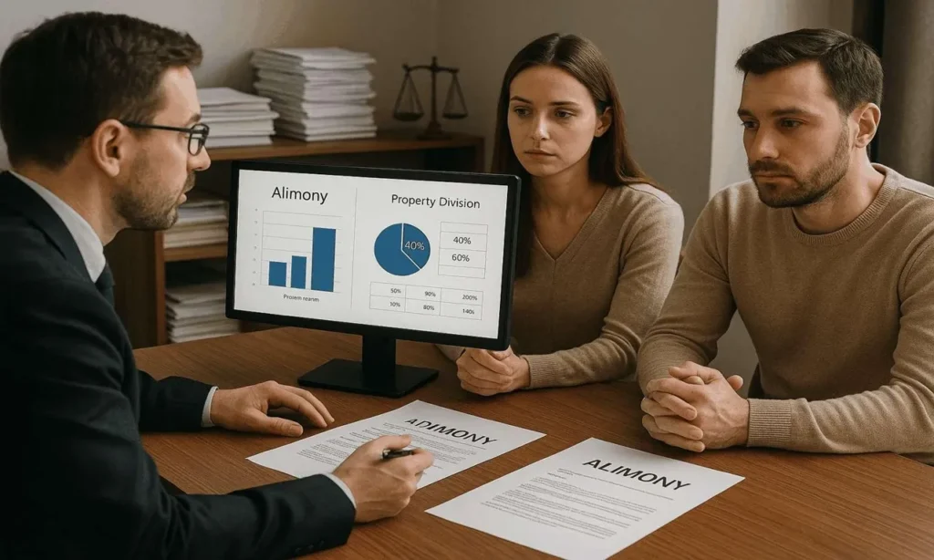 Professional spousal support lawyer discussing alimony legal options during divorce